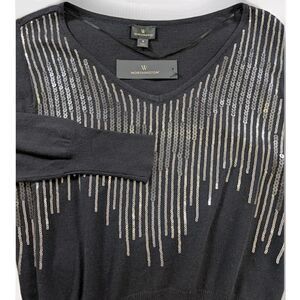 Worthington Top Womens S Black Sequin Knit Long Sleeve Pullover Party Holiday